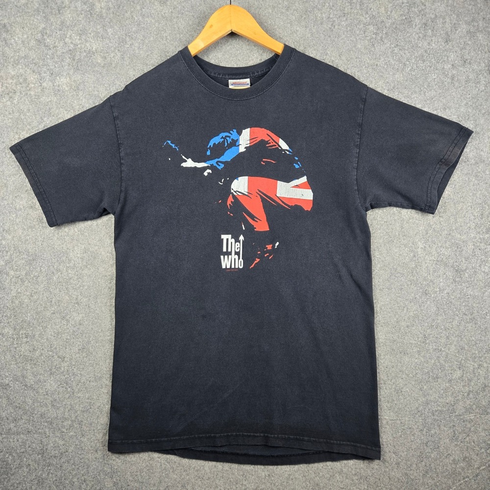 Vintage The Who Shirt Mens Medium Black Union Jack Graphic Rock Band Tee 2004